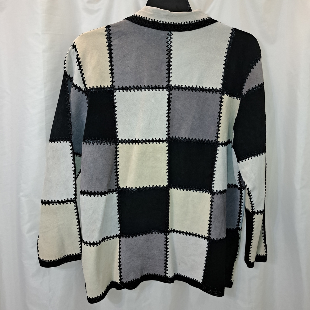 Denim&Co Sz 1X Women's Patchwork Leather Jacket - Black, Gray, and Cream - Picture 7 of 11